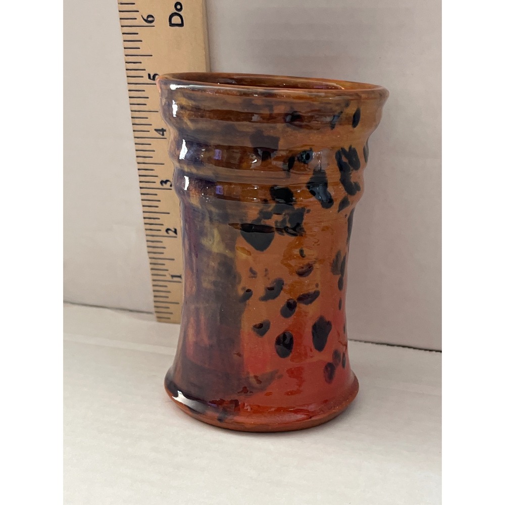 Kakitaki Studio Pottery Vase Handcrafted Abstract Splatter Brown 5"
